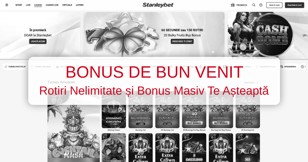 StanleyBet Casino: bonus 7.000 LEI | Vezi 600 de rotiri gratuite